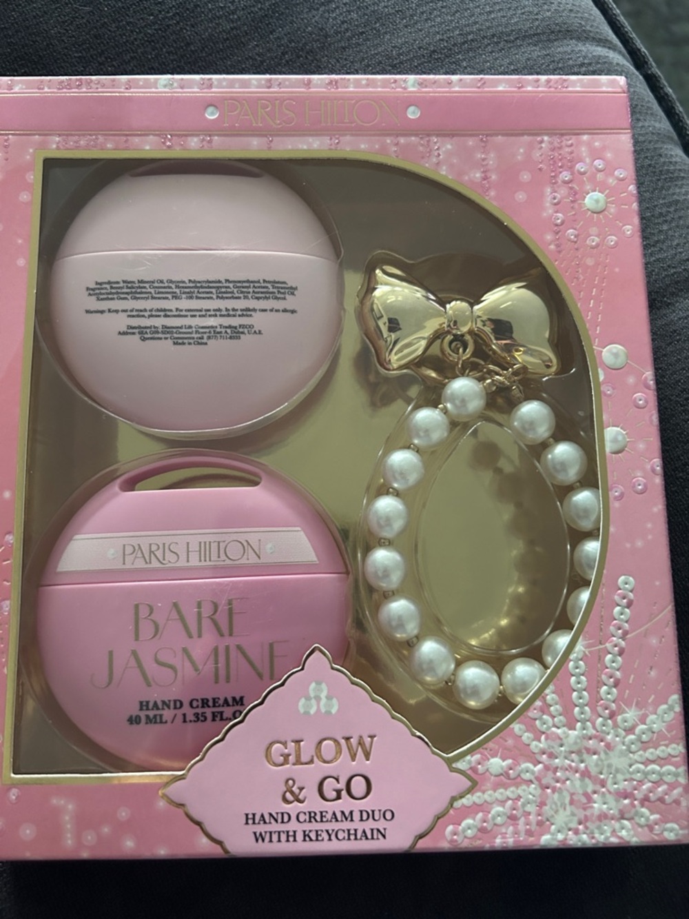Paris Hilton Pink Hand Cream Duo with Pearl Keychain New Gift Set